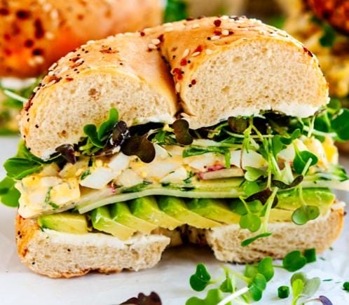 Avocado, Red Onion and Cream Cheese Bagel Sandwich