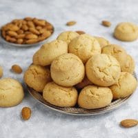 How to Bake Turkish Almond Cookie or Bademli Kurabiyesi - 10 easy steps 2 Healthy homemade almond Bake Turkish Almond Cookie on concrete