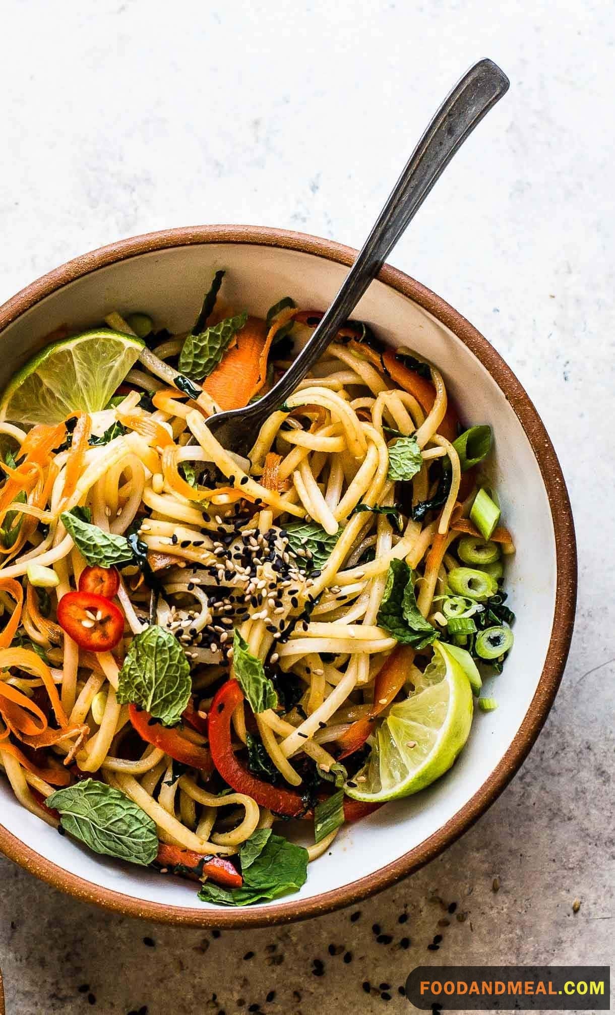 Vibrant veggies meet the soft allure of perfectly soaked noodles.