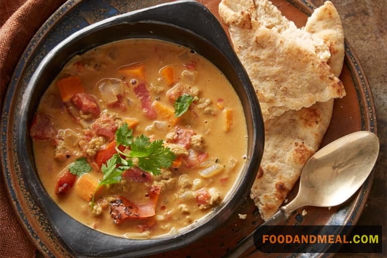 Close-up of the rich, hearty texture of the Elephant Soup.