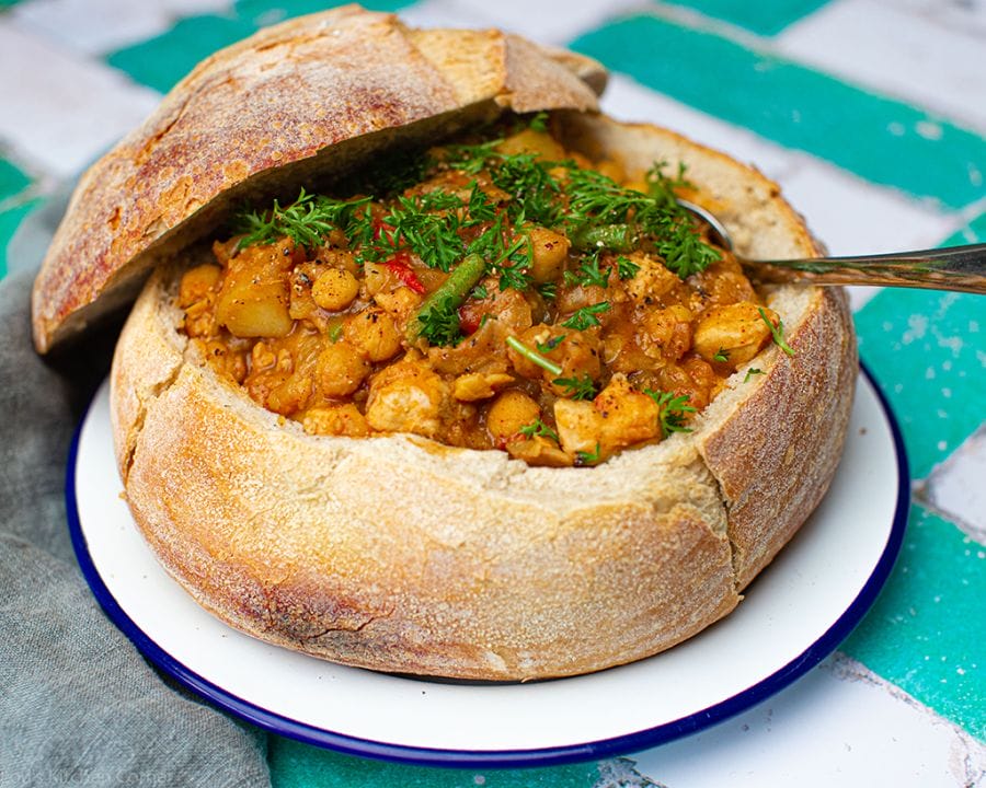 Bunny Chow Easy Recipe - South African Curry served inside Bread