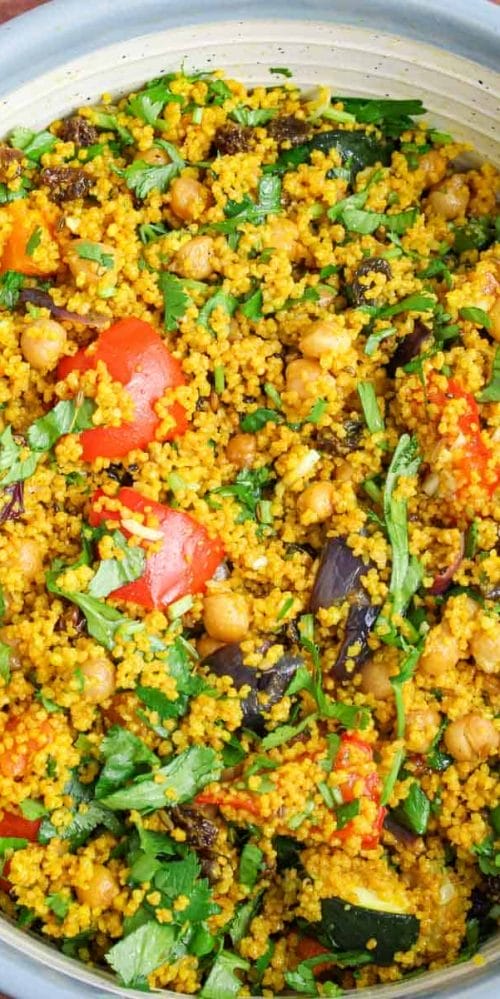 Moroccan Couscous With Roasted Veggies, Chickpeas, And Almond