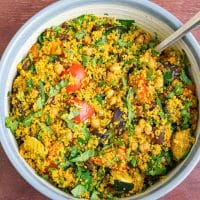 Moroccan Couscous With Roasted Veggies, Chickpeas, And Almond