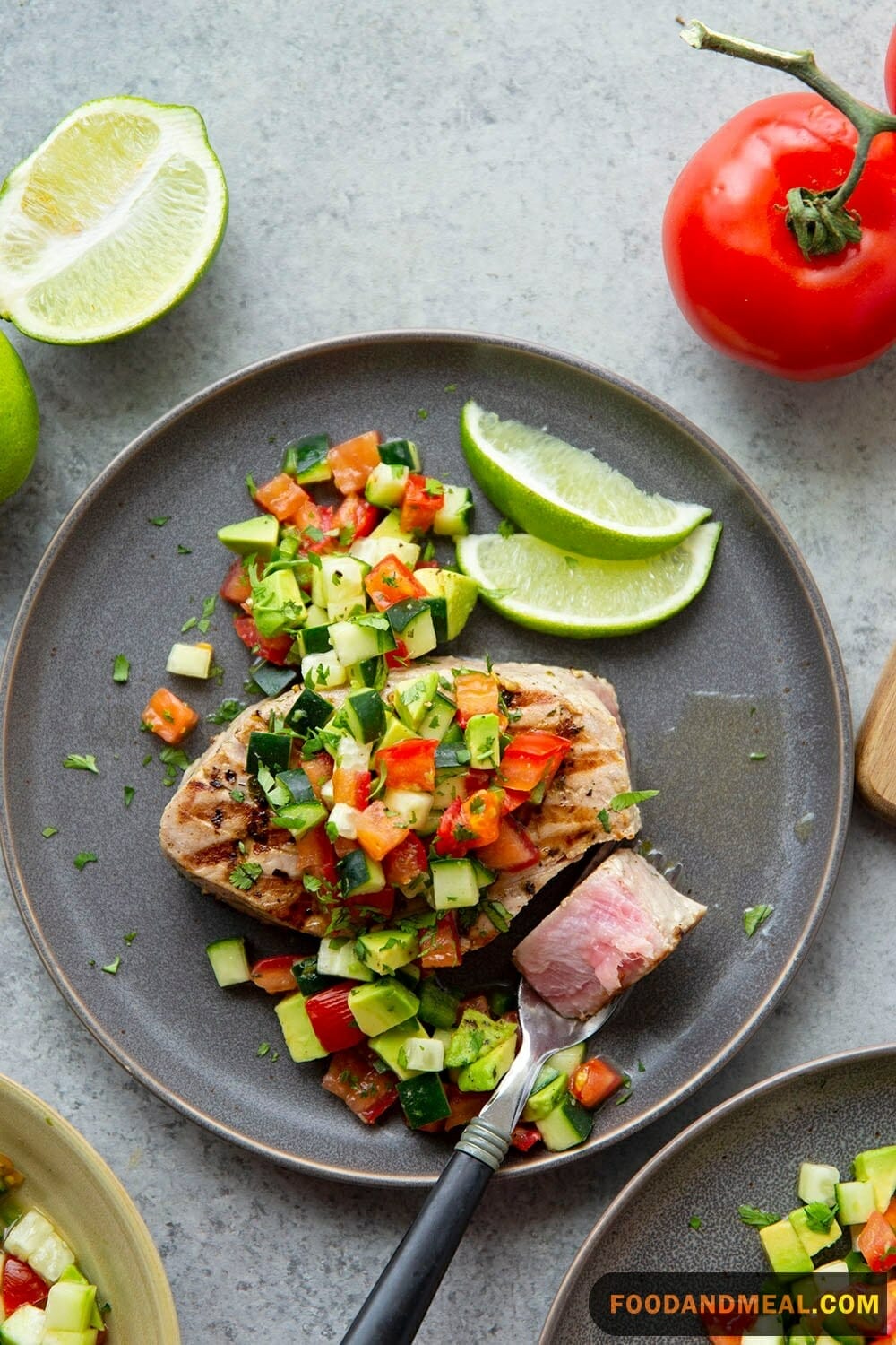 Tuna Steak With Avocado Cucumber Salad