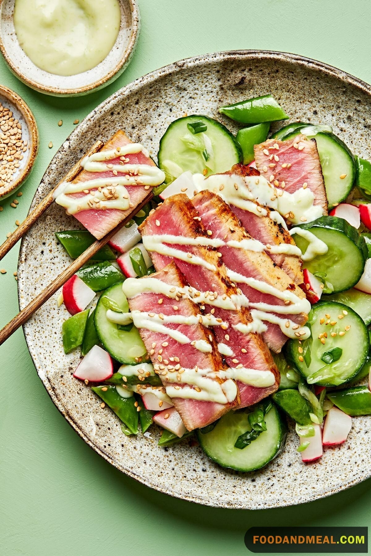 Tuna Steak With Avocado Cucumber Salad