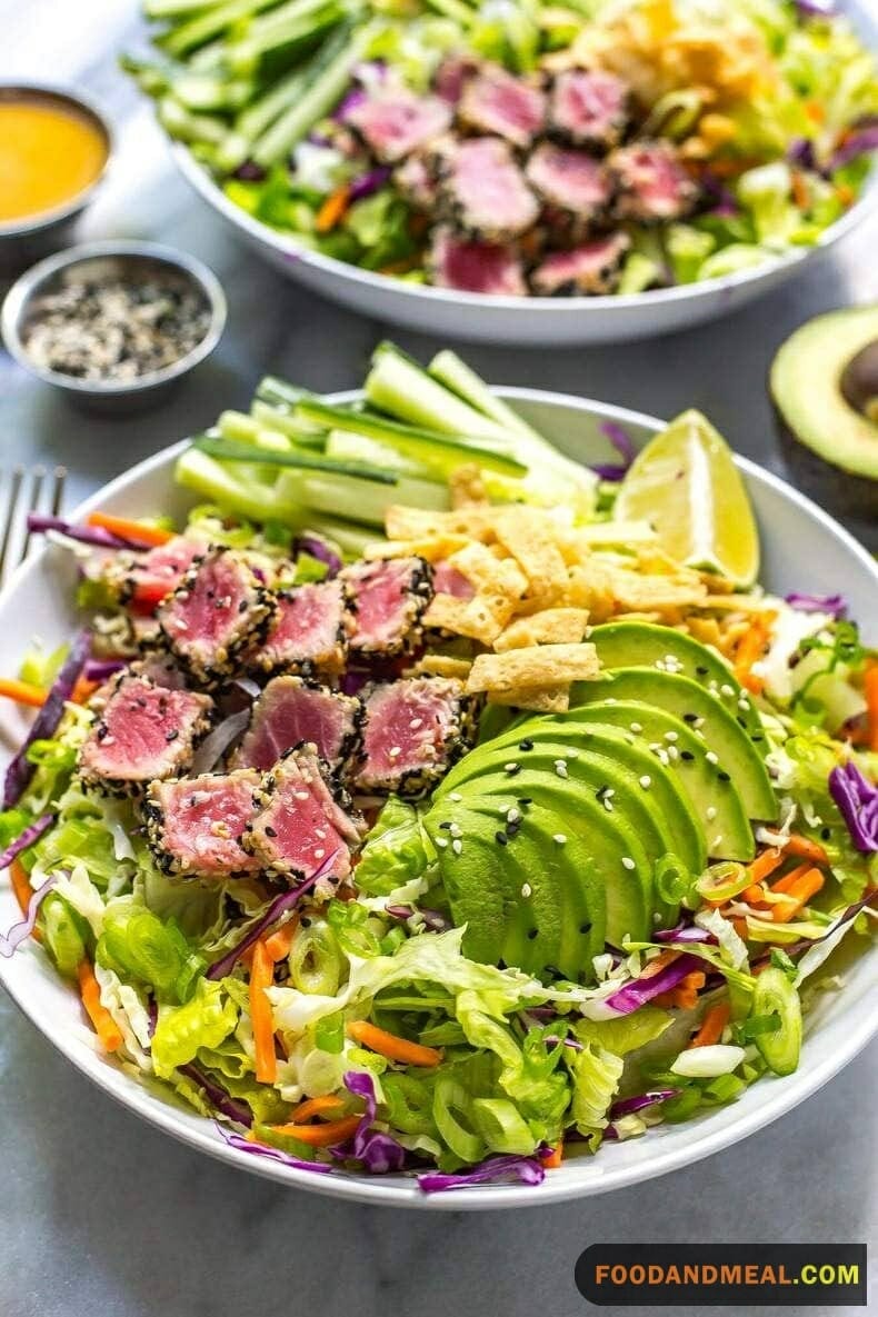 Tuna Steak And Avocado Cucumber Salad