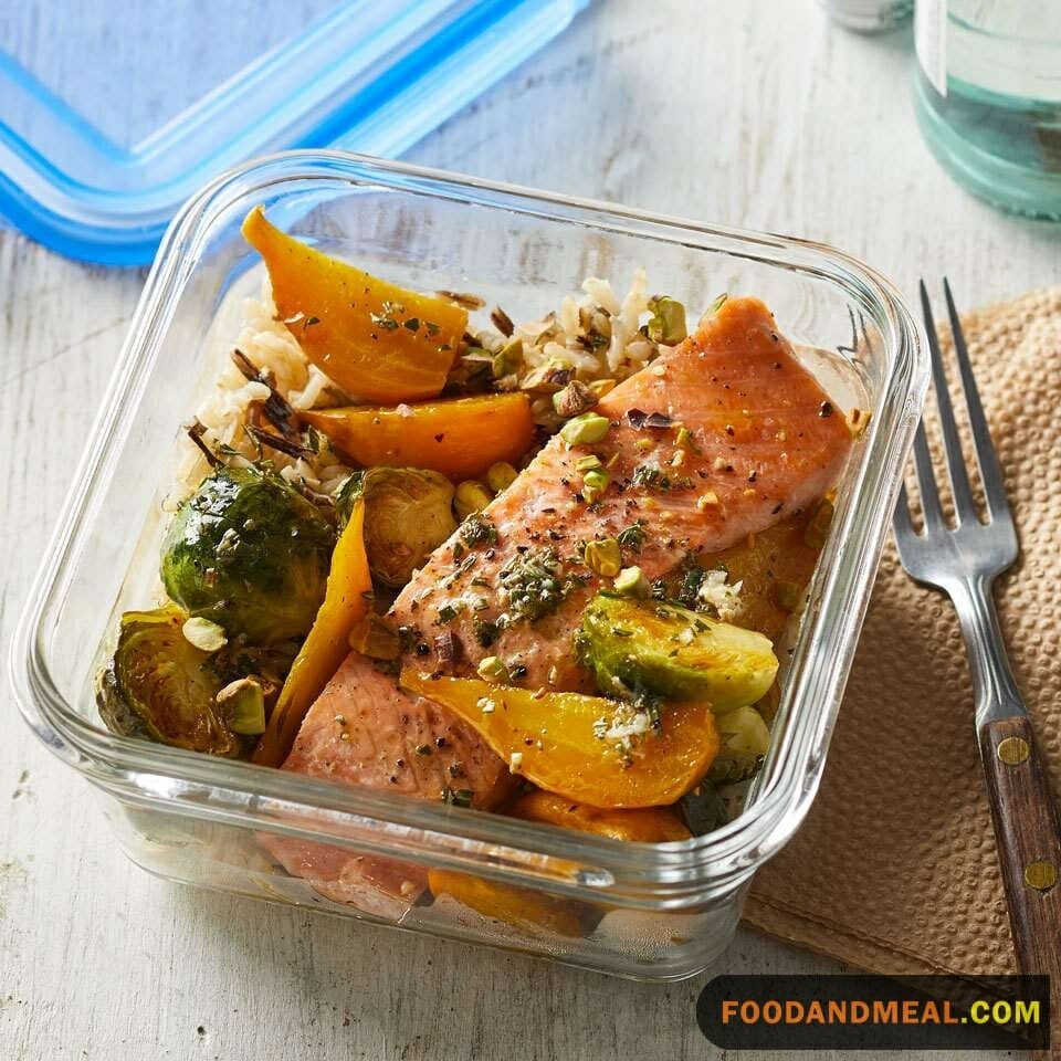 Salmon with Lemon Pepper Sauce and Roasted Brussel Sprouts