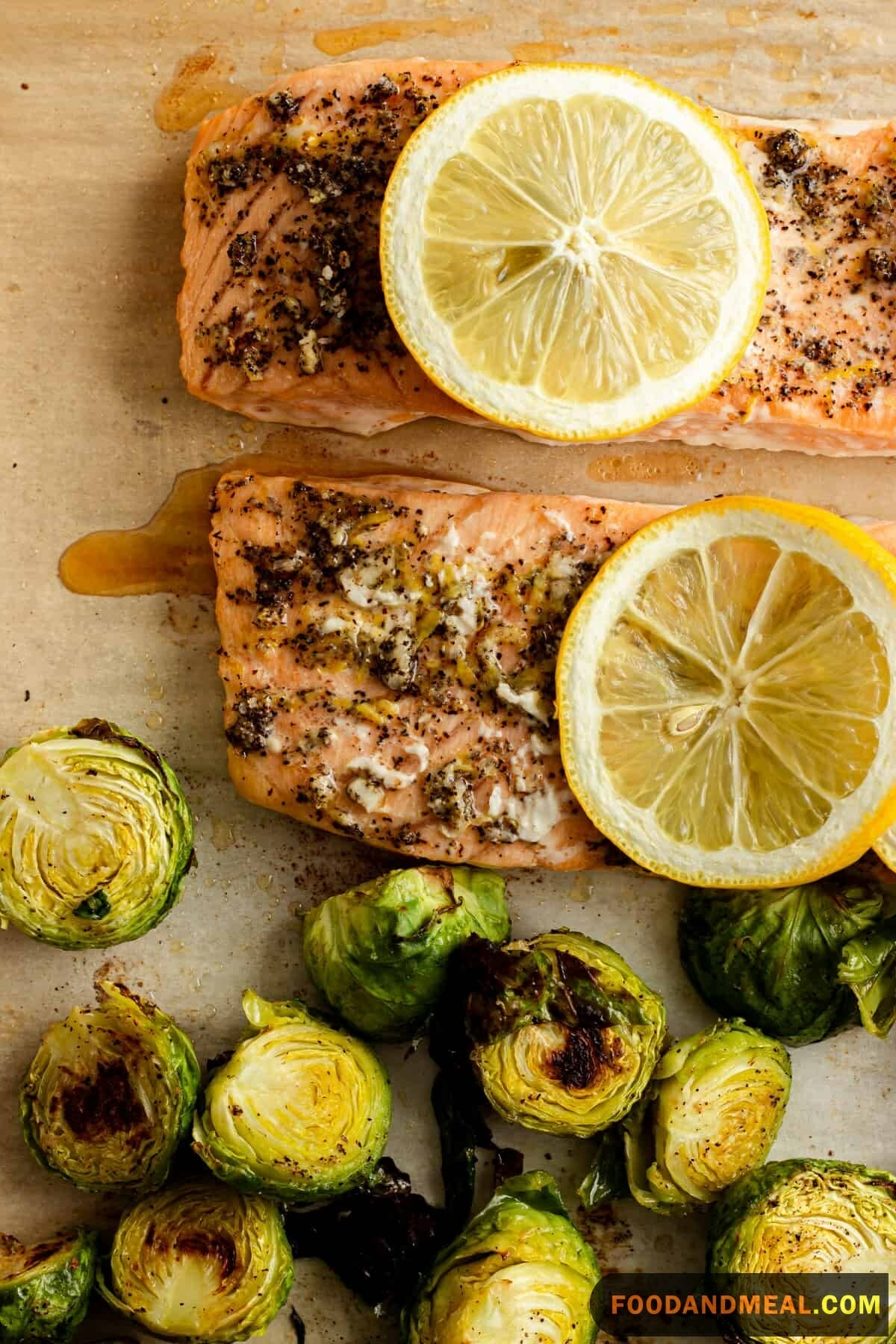 Salmon with Lemon Pepper Sauce and Roasted Brussel Sprouts