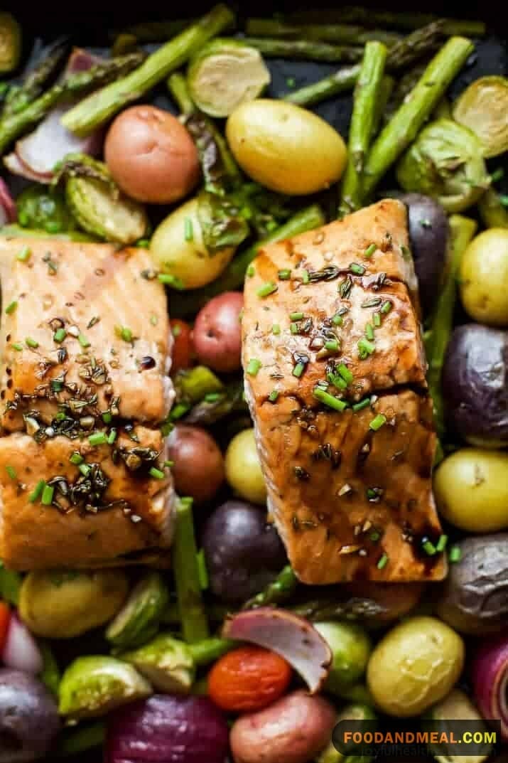 Salmon With Lemon Pepper Sauce And Roasted Brussel Sprouts