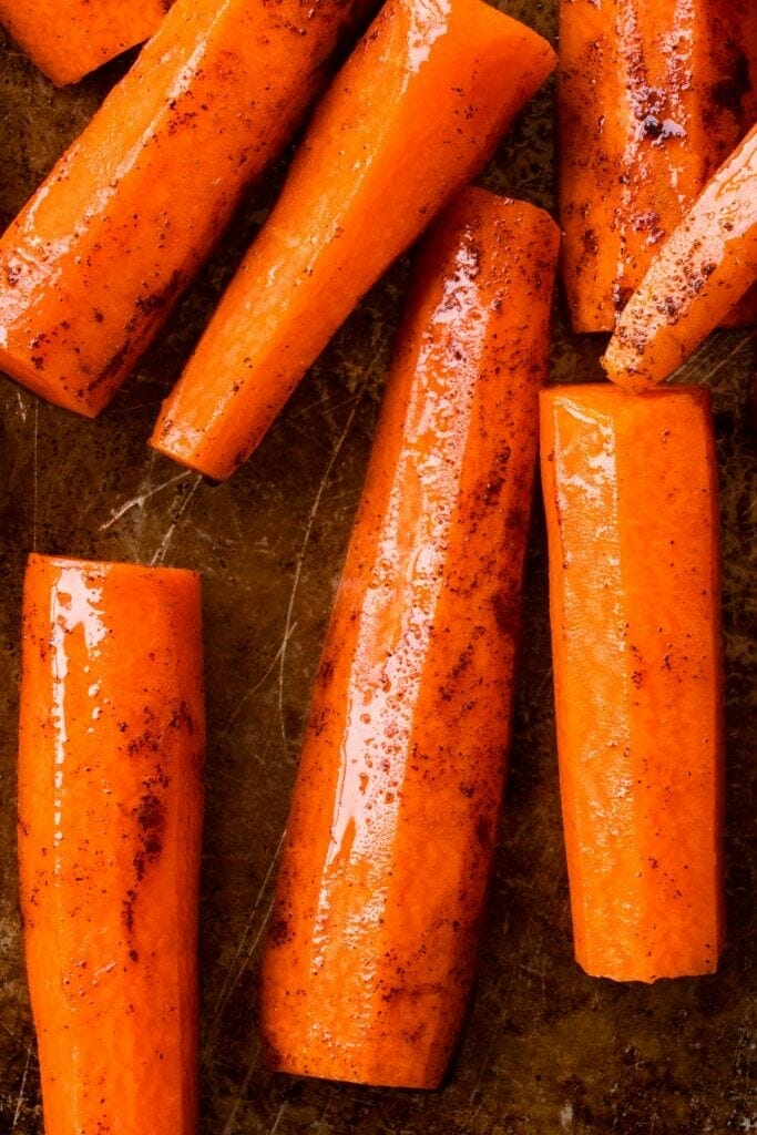 Close-up: The golden hue of perfectly made carrot fries.