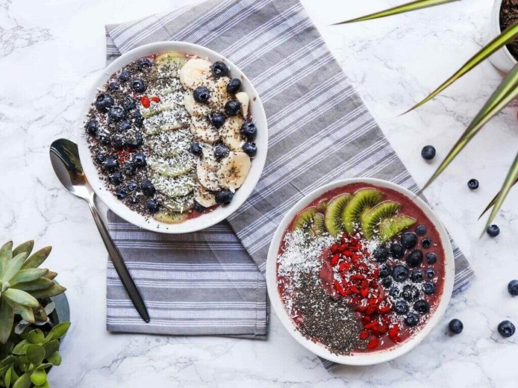 The magic begins: blending the ingredients for our delightful smoothie bowl.