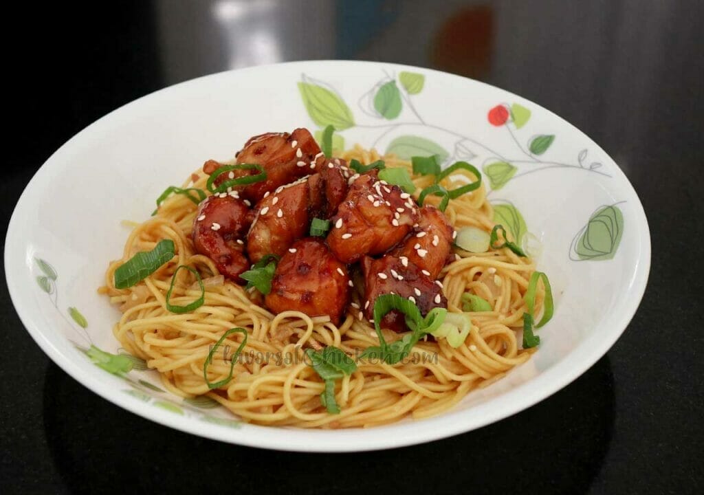 Noodle Elegance: "Silky noodles embrace teriyaki flavors – a match made in culinary heaven."