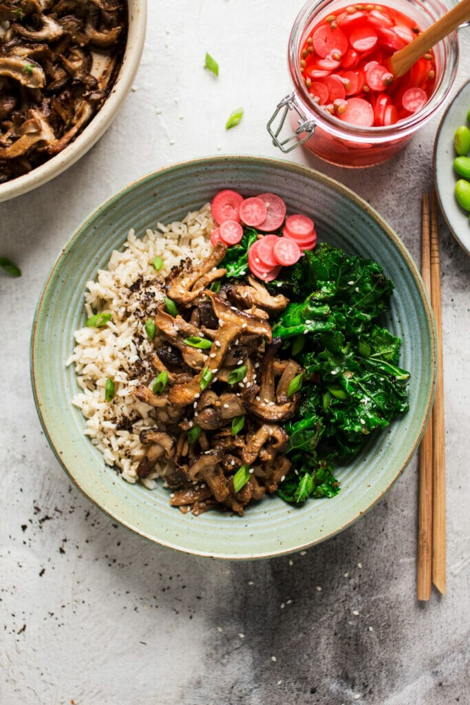 Easy To Cook Teriyaki Mushroom And Fried Rice Bowls At Home