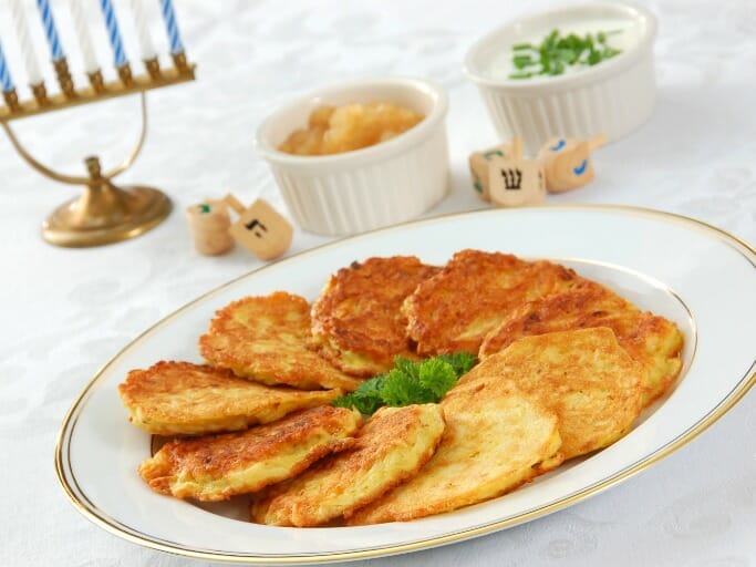 The Full Spread: Hanukkah Latkes With All The Accompaniments.