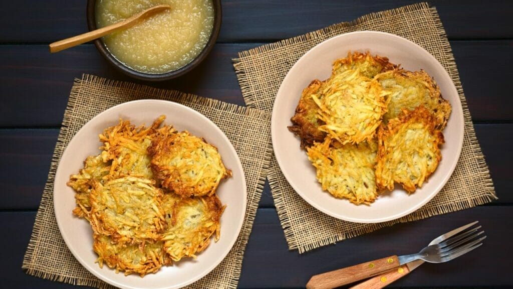 The beauty of the bake: Latkes, perfectly browned in the oven.