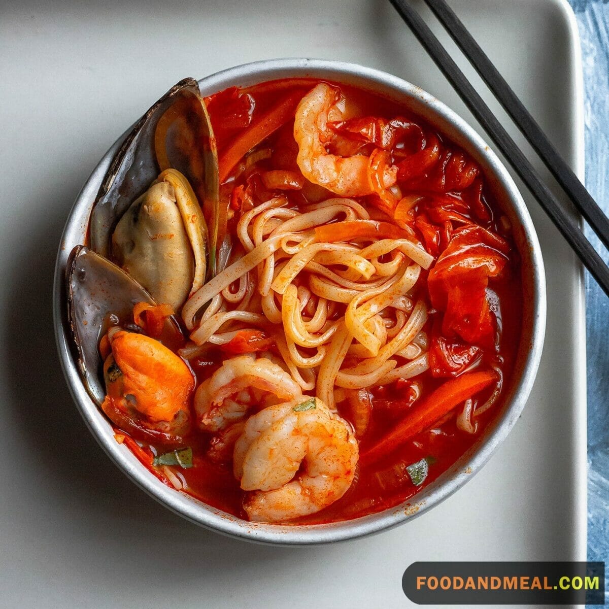 Seafood Soup With Ramen Noodles.