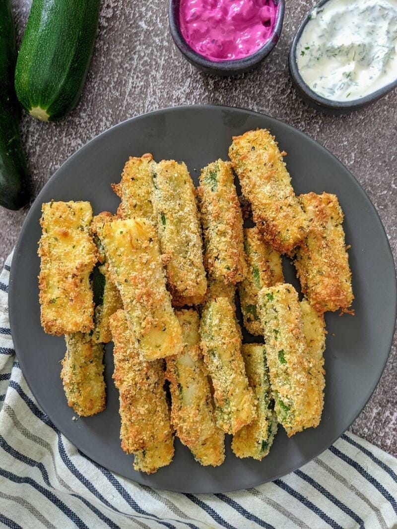 Serving suggestion: Zucchini fingers with a side of mashed peas.
