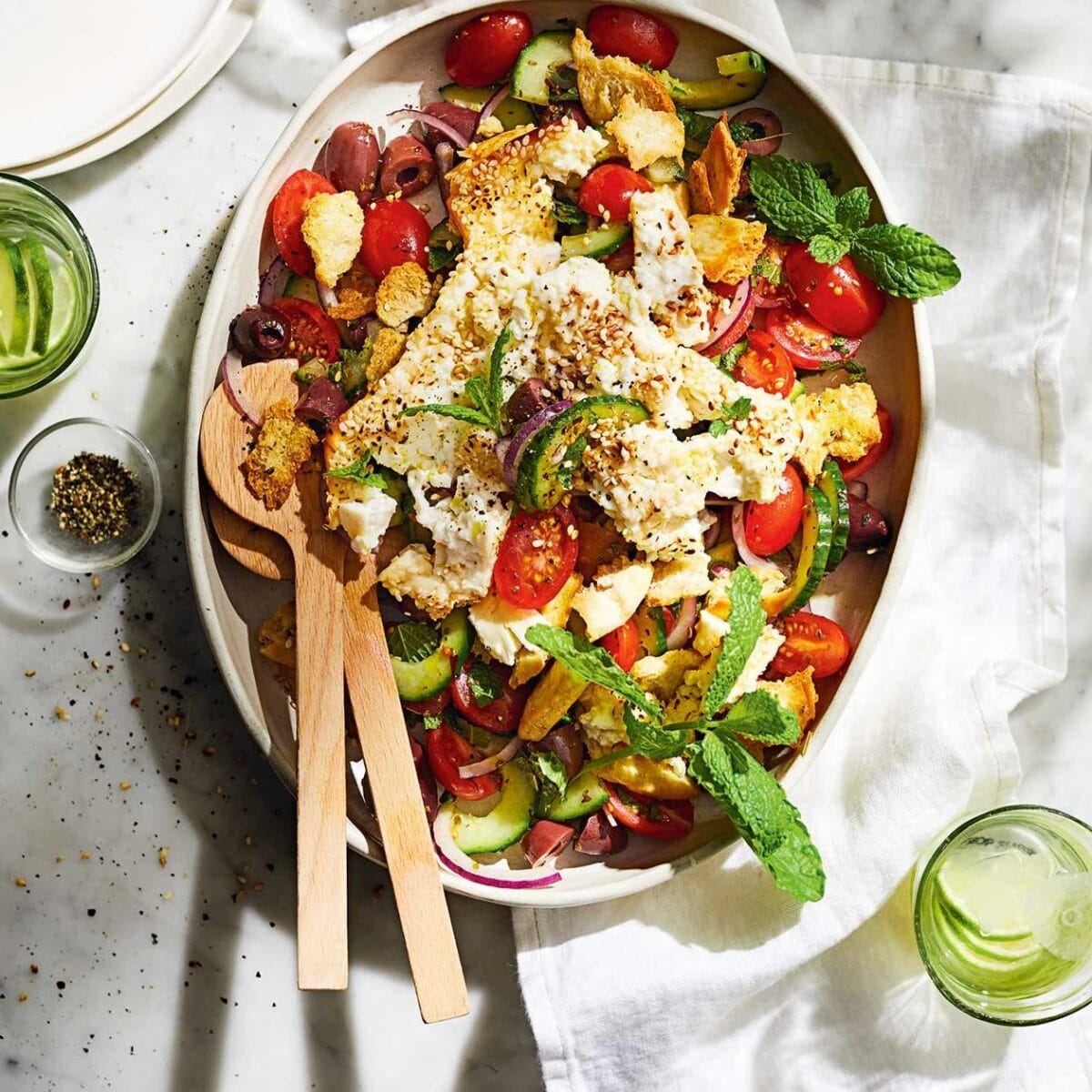 Easy-to-Make Fattoush Salad: Pomegranate & Halloumi Twist Recipe 8 Fresh pomegranate arils glistening, ready to add their burst of flavor.