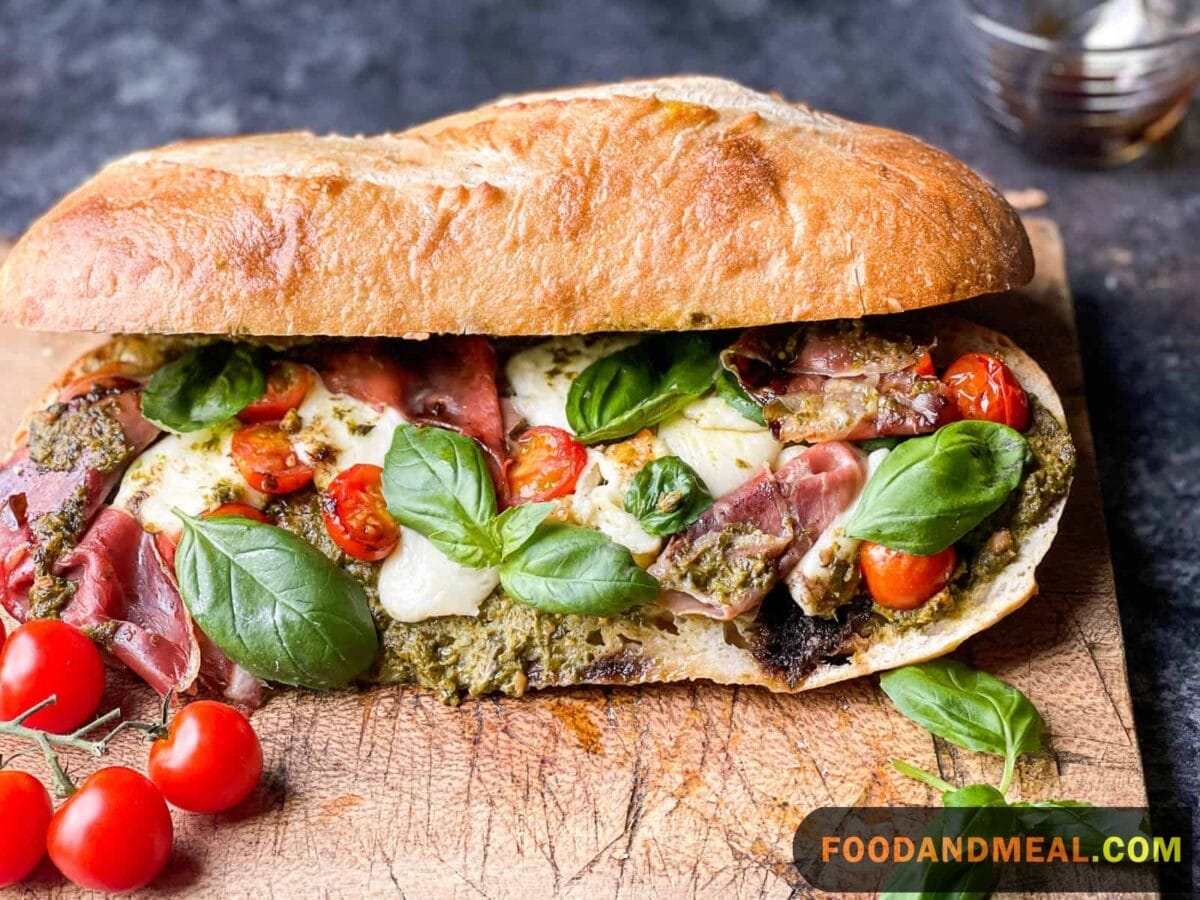 Ciabatta With Tomato, Mozzarella, And Basil Pesto